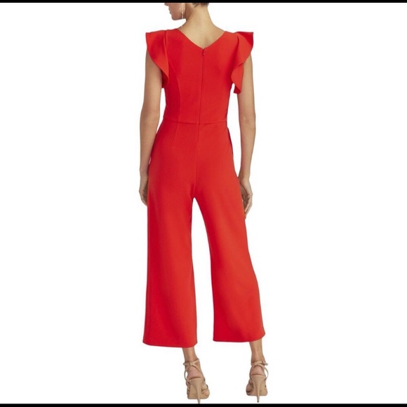 Womens Red Sleeveless V Neck Cropped Jumpsuit - Picture 3 of 8